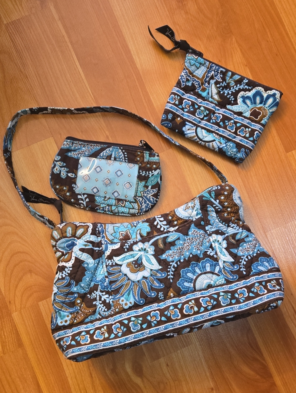 Vera Bradley Java Blue Molly Shoulder Bag Purse w/Coin & ID Zip Pouch 3pc Set